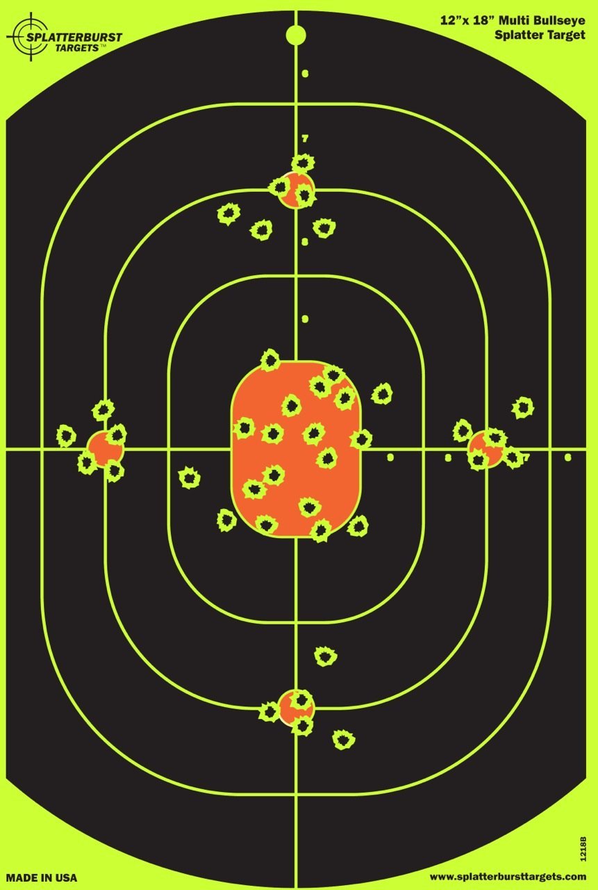 Splatterburst Targets - 12 x 18 inch Bullseye Splatter Target - Easily See Your Shots Burst Bright Fluorescent Yellow Upon Impact - Made in USA Made in The USA (25 Pack)