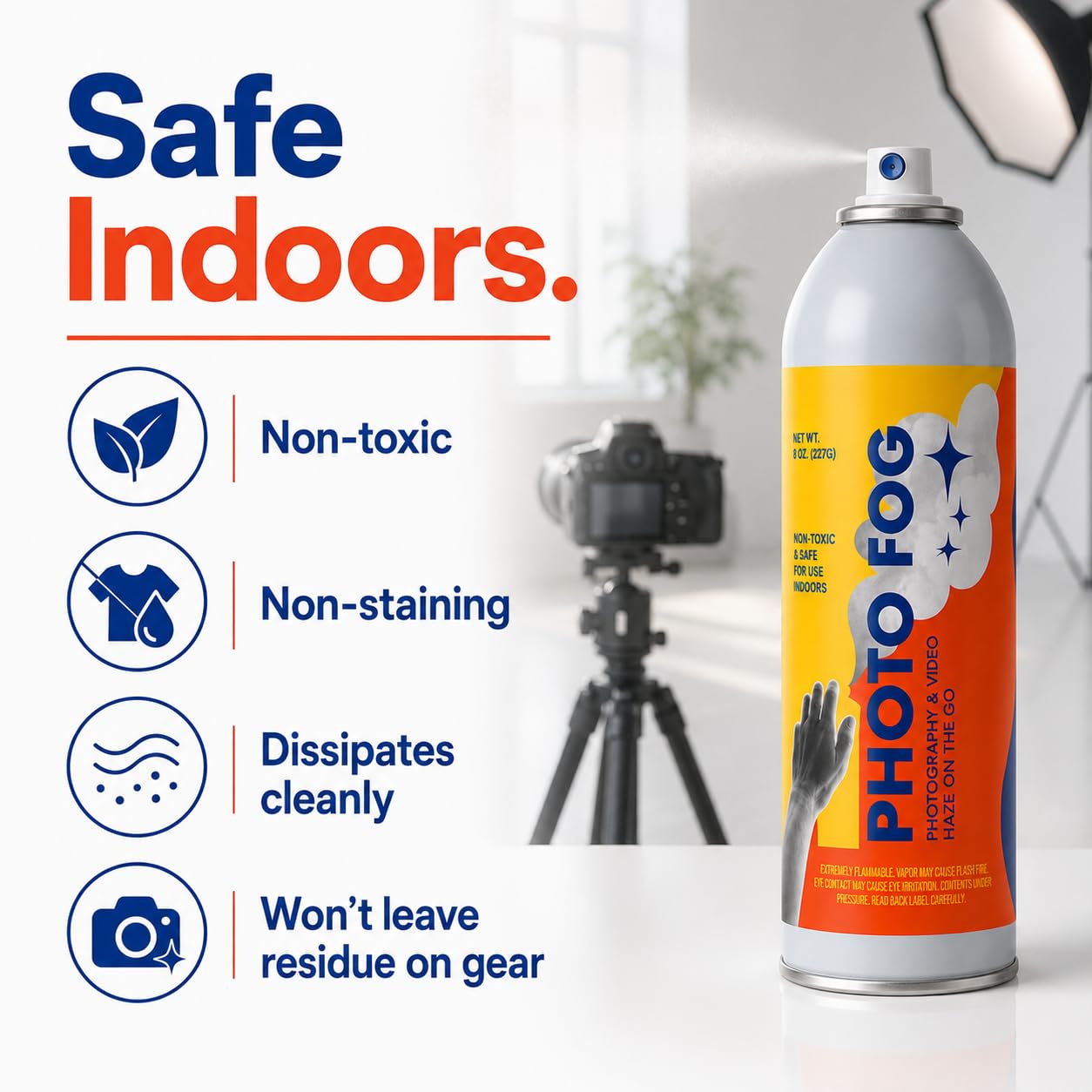 [2 Pack] Photo Fog Atmosphere Aerosol – 8 oz Haze Spray for Photographers & Filmmakers, Portable Fog Machine Alternative, Reveals Light Beams & Rim Light, Safe Indoor Studio Haze, Made in USA