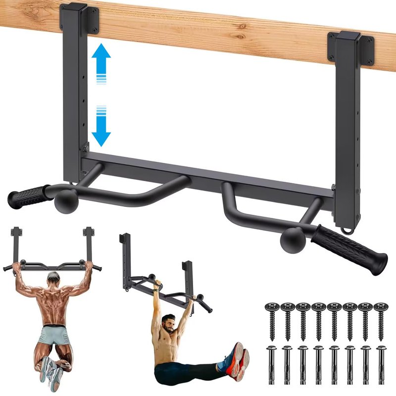 Kipika 32" Ceiling Mounted Pull Up Bar - Heavy Duty, Highly Adjustable, Multifunctional Chin Up Bar - Home Gym System with Punching Bag Hanger and Resistance Bands Training (Joist Pull Up Bar with Ball)