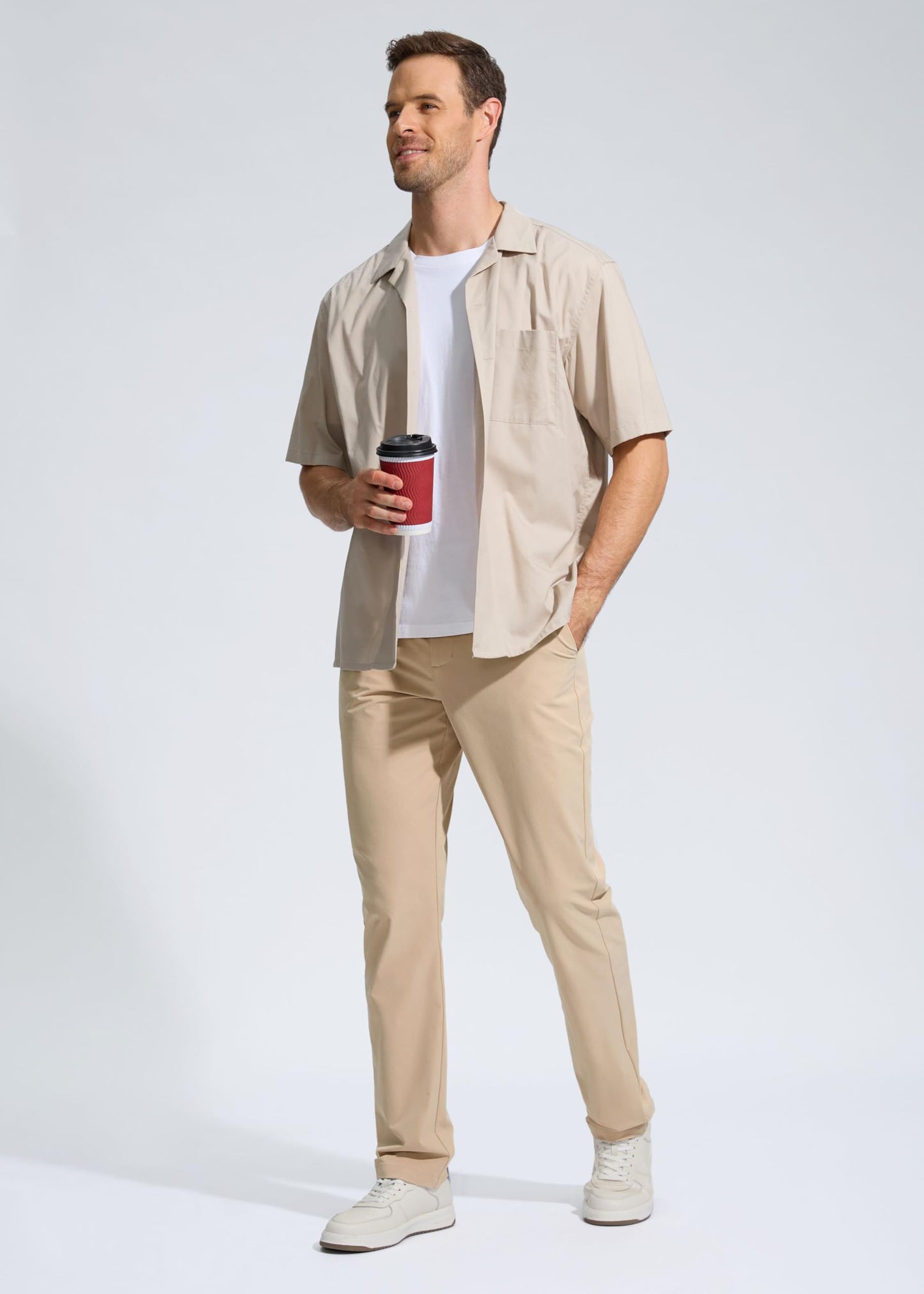 Pudolla Men's Golf Pants Mens Stretch Dress Pants 32 Lightweight Quick Dry Casual Slacks Work Pants with Pockets(Khaki 40Wx32L)