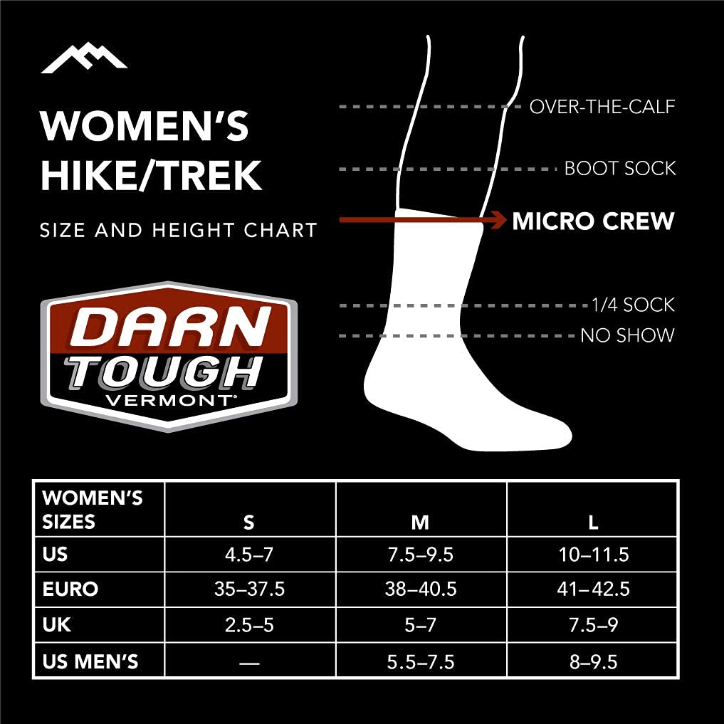 Darn Tough Women's Light Hiker Micro Crew Lightweight with Cushion Sock (Style 1967) -