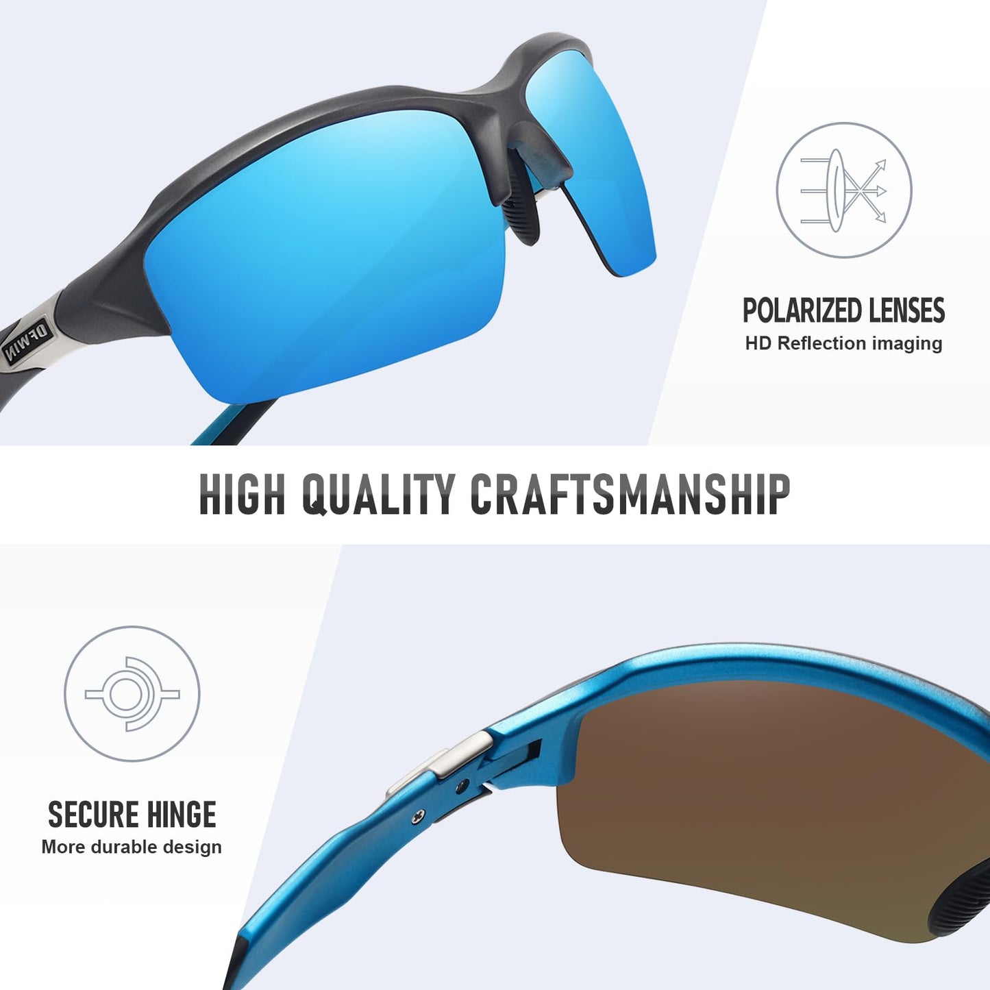 Ofwin Polarized Sports Sunglasses for Men Women Wrap Around Half Frame Cycling Fishing Bike Running Sun Glasses UV Protection Gray/Blue