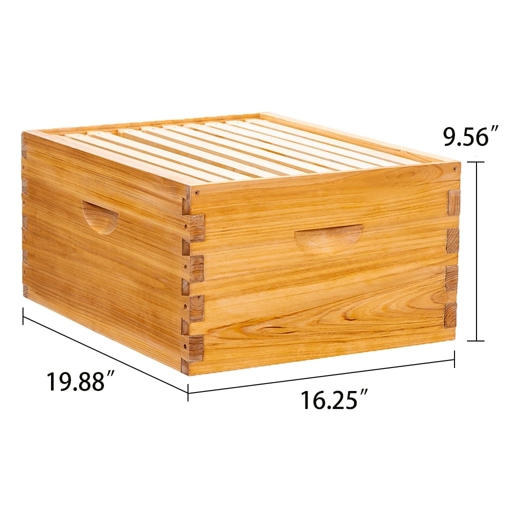 Honey Lake 10 Frame Langstroth Deep Brood Bee Hive Box Dipped in Beeswax, Sections of Wood for Beehives, Includes Beehive Frames and Waxed Foundations (Unassembled)