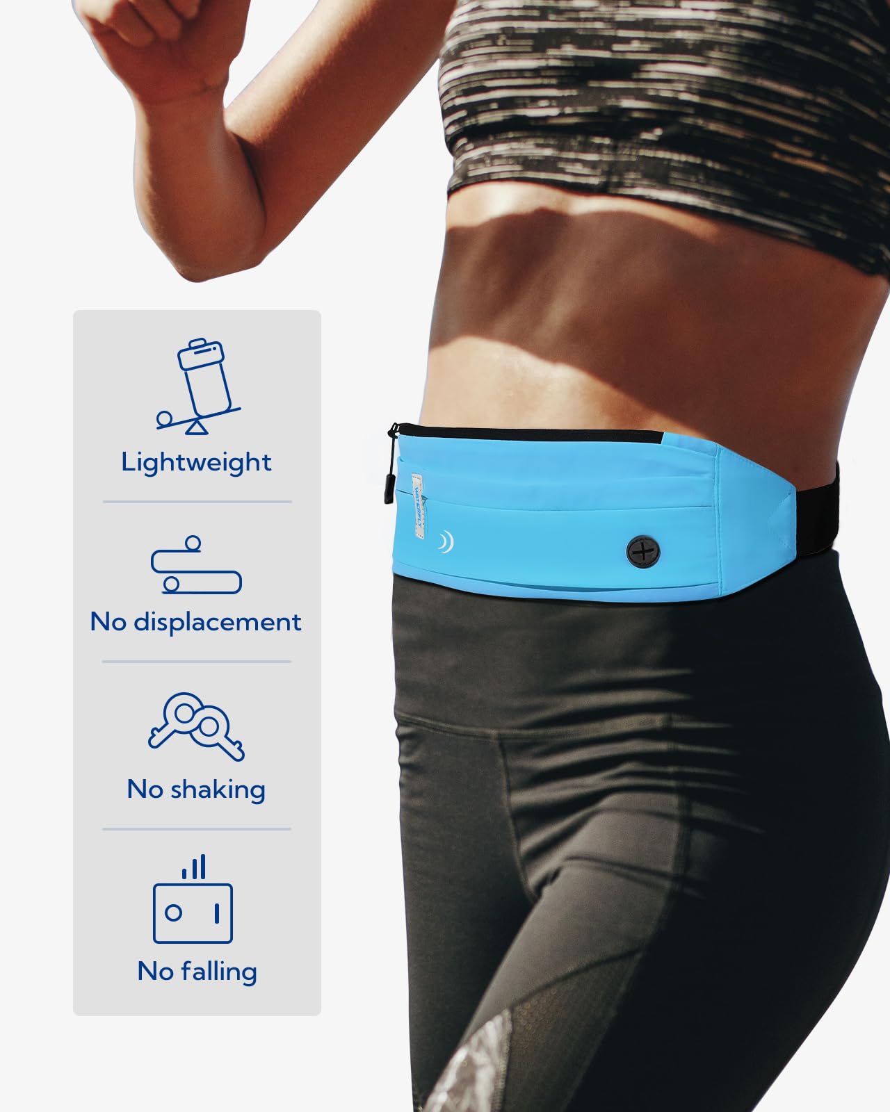 WATERFLY Running Belt Fanny Pack: Runner Marathon Jogging Waist Pack Sport Workout Exercise Fitness Phone Holder Belt for Men Women Jogger Slim Waistband