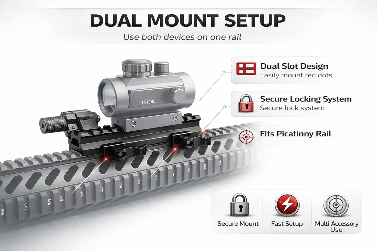 360 Tactical 1-Inch High Profile Short Riser Mount - Matte Black Picatinny for Scopes & Optics | 90° & 45° Angles