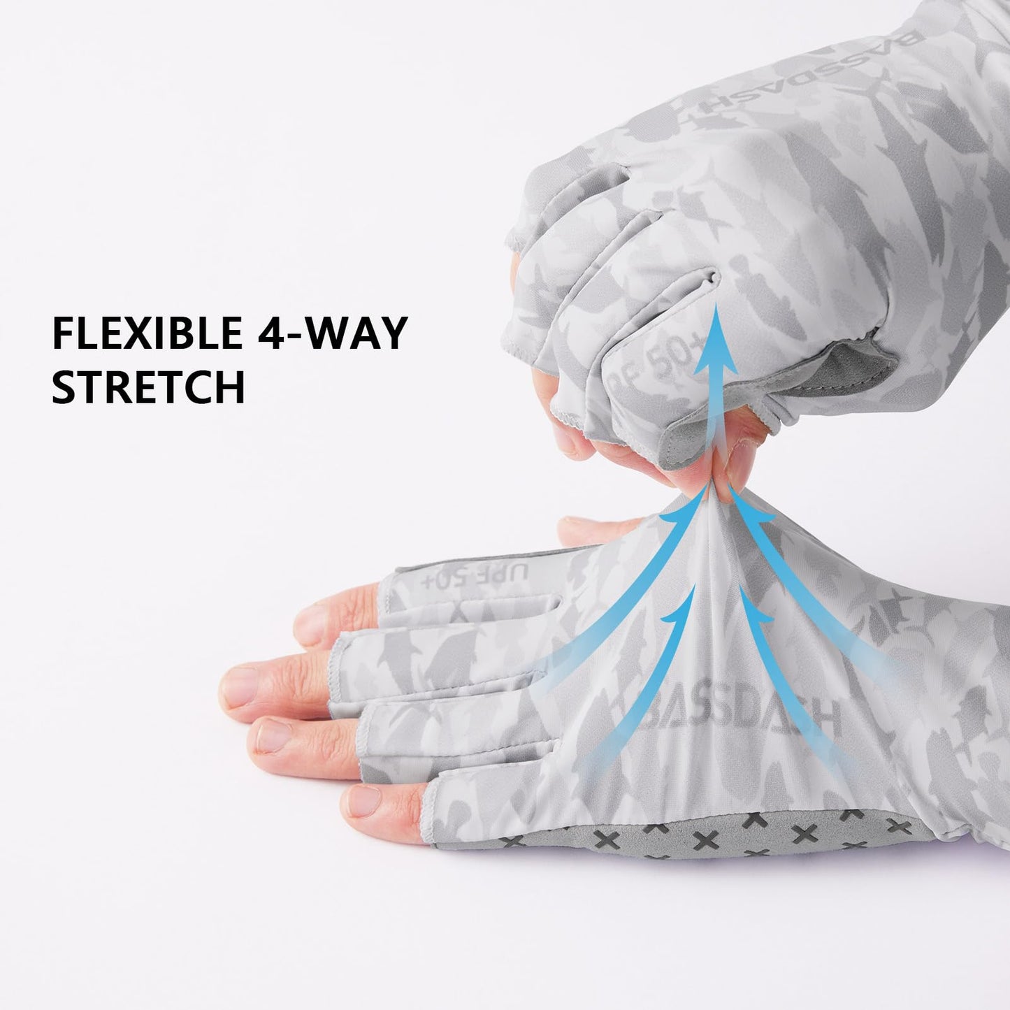 BASSDASH 3/4 Finger UPF 50+ Sun Gloves Breathable Anti-Slip Silicone Palm for Men Women Fishing Fingerless Cycling Running