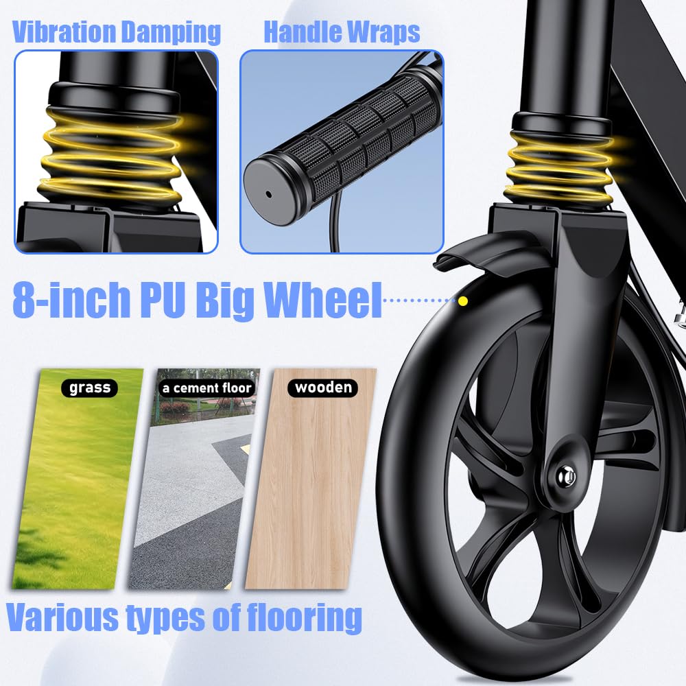 ANLIK Kick Scooter for Ages 6+ Kids, Teens & Adults - Foldable, Non-Slip PU Wheels, 4 Adjustable Levels, Max Load 330 LBS, Smooth Ride Everywhere (White)