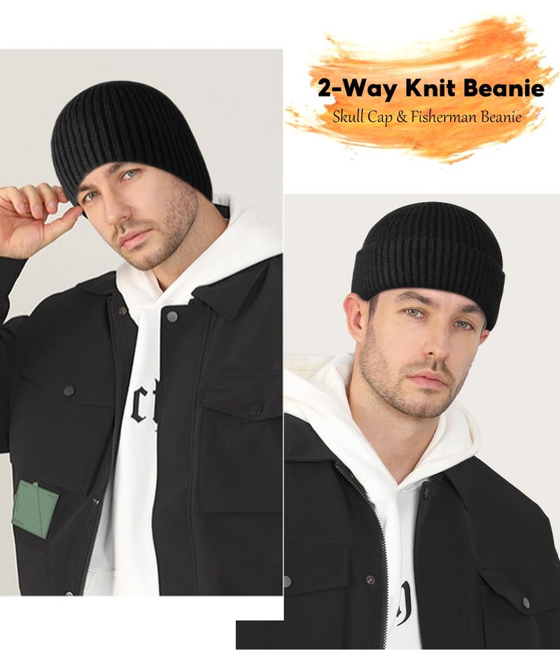 Heniho Winter Wool Skull Beanies for Men Women, Warm Plain Toboggan Hats Ski Running Knit Skull Cap, H