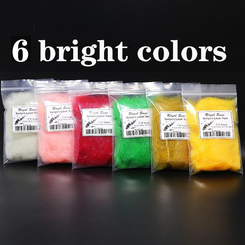 Fly Tying Laser Yarn - 6 Bright & Deep Colors | Long-Lasting Fiber Dubbing Materials