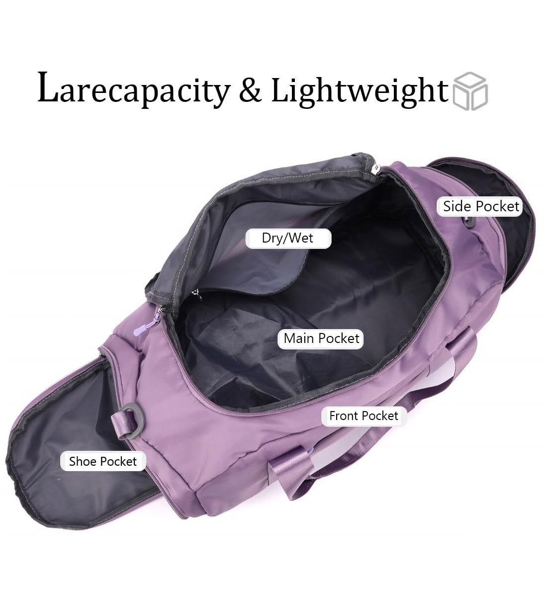 Sports Gym Bag Travel Duffle Bag Dry Wet Pocket & Shoes Compartment for Women and Men (Purple Gym Bag with Shoes Compartment)