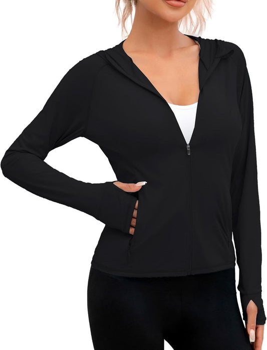 Women's Sun Protection Hoodie - UPF 50+ Athletic Long Sleeve Jacket for Running & Hiking | Pocket Included