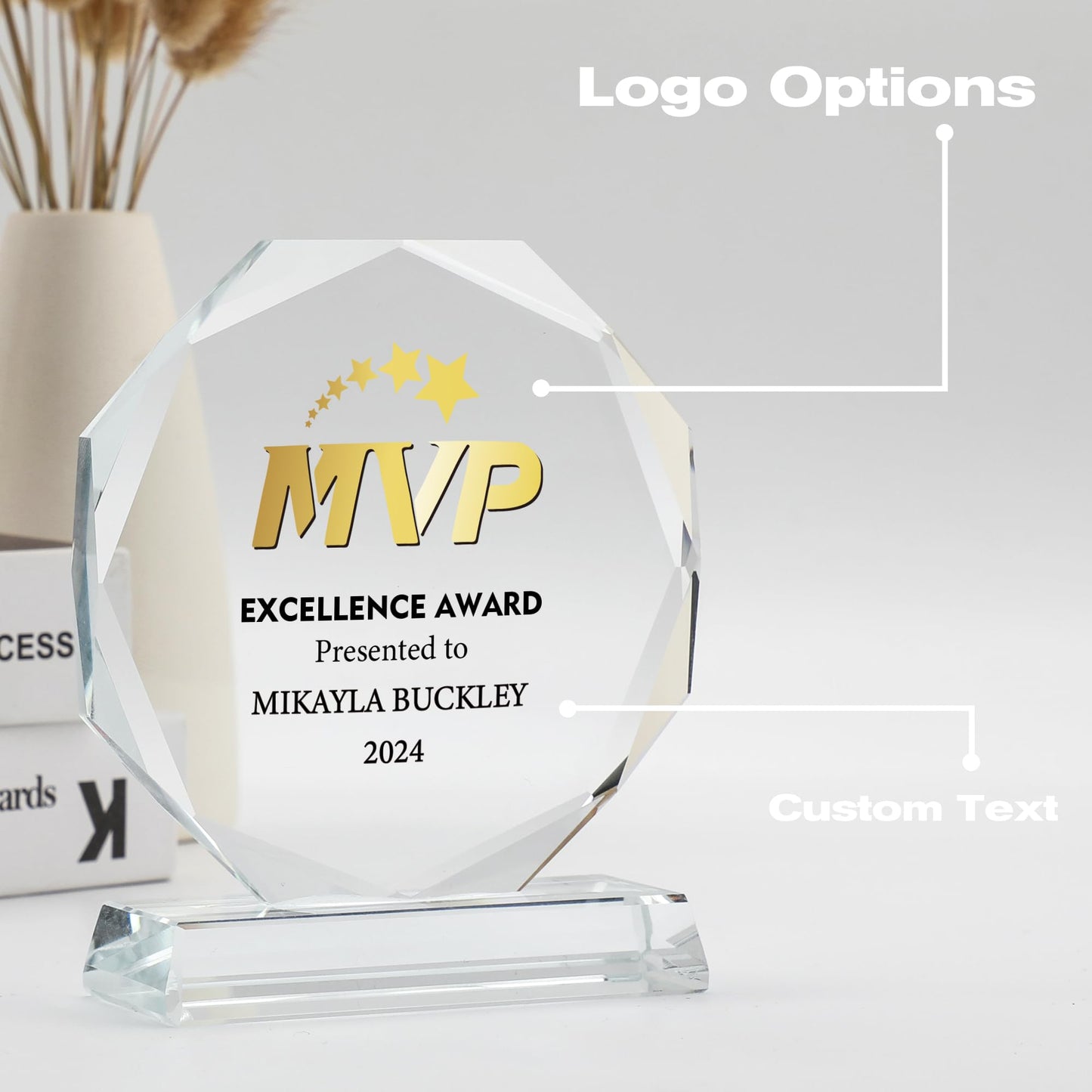 ZALHIN Personalized Crystal Trophy Award - Award for Employees- Plaques Personalized Engraved- Coworker Gift (Choose Logo/Colorful)