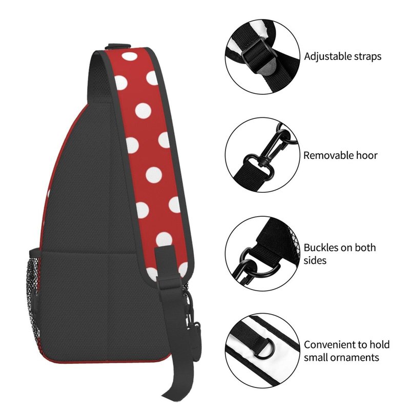 QISENTIS Polka Dots Sling Bag for Women Crossbody Bag Abstract White Small Circle Dot Geometric Pattern on Red Background Sling Backpack for Men Dot Pattern Shoulder Bag Gym Travel Hiking Daypack