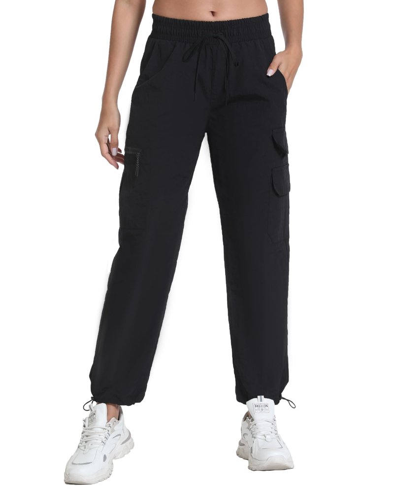 Rrosseyz Women's Hiking Pants with Pockets - Lightweight Water Resistant Joggers Cargo Pants for Casual Travel Golf Outdoor(Dark Black,M)