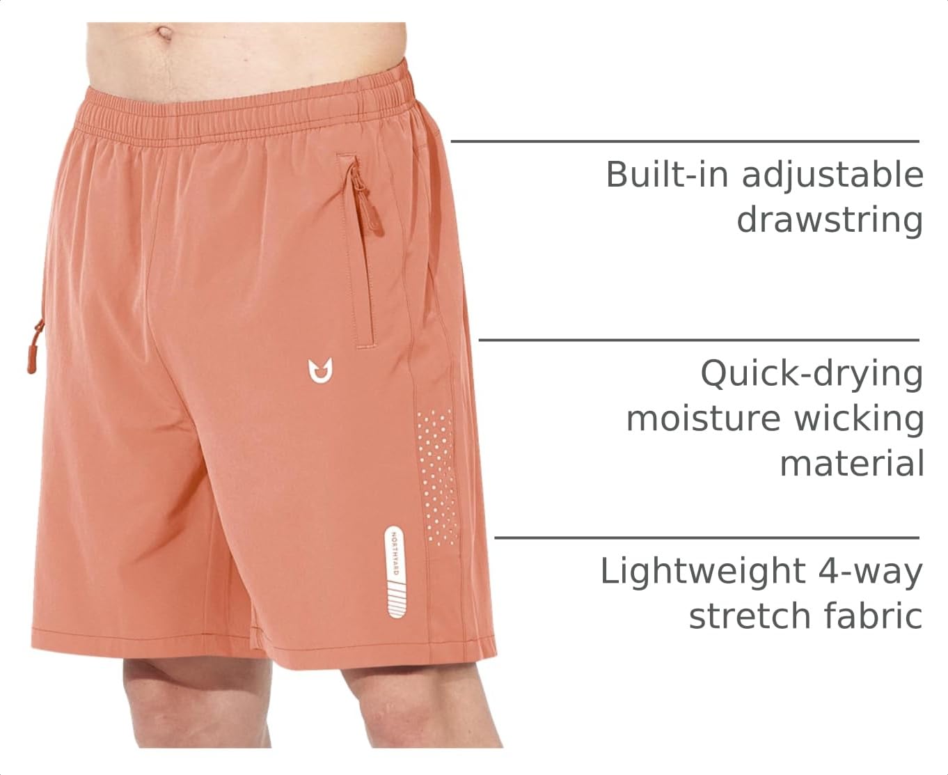 NORTHYARD Men's Athletic Running Shorts Gym Workout 7"/9"/5" Quick Dry Lightweight Sports Basketball Tennis 3 Zipper Pockets PINKORANGE-9inch L