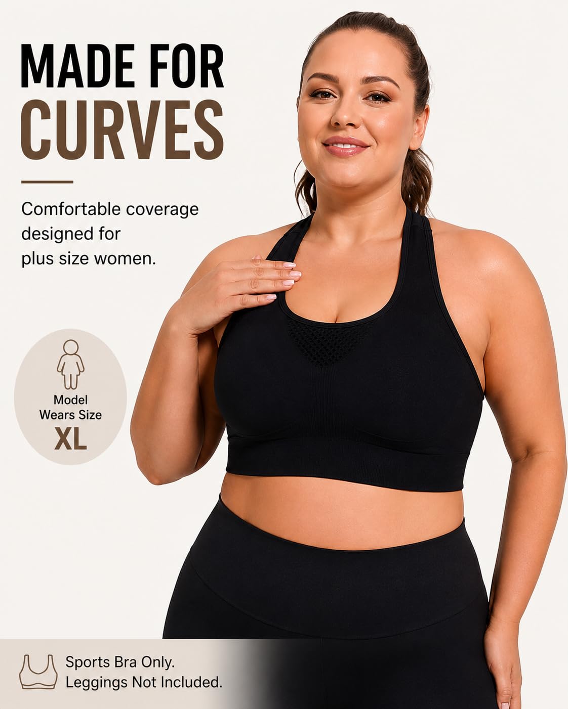 FANCMISTERY Plus Size Sports Bra for Women Racerback Wireless Padded Bra with Ventilated Mesh and Anti-Slip Design for Yoga,Cycling,Jogging and Workout (US, Alpha, 3X-Large, Plus, Regular, Black)