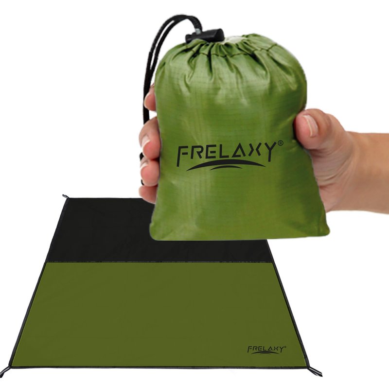 Frelaxy Pocket Picnic Blanket, Waterproof Sandproof Beach Mat, Compact Camping Tarp for Festivals, Hiking, Travel, Outdoor Recreation (Army Green, 57'' x 60'')