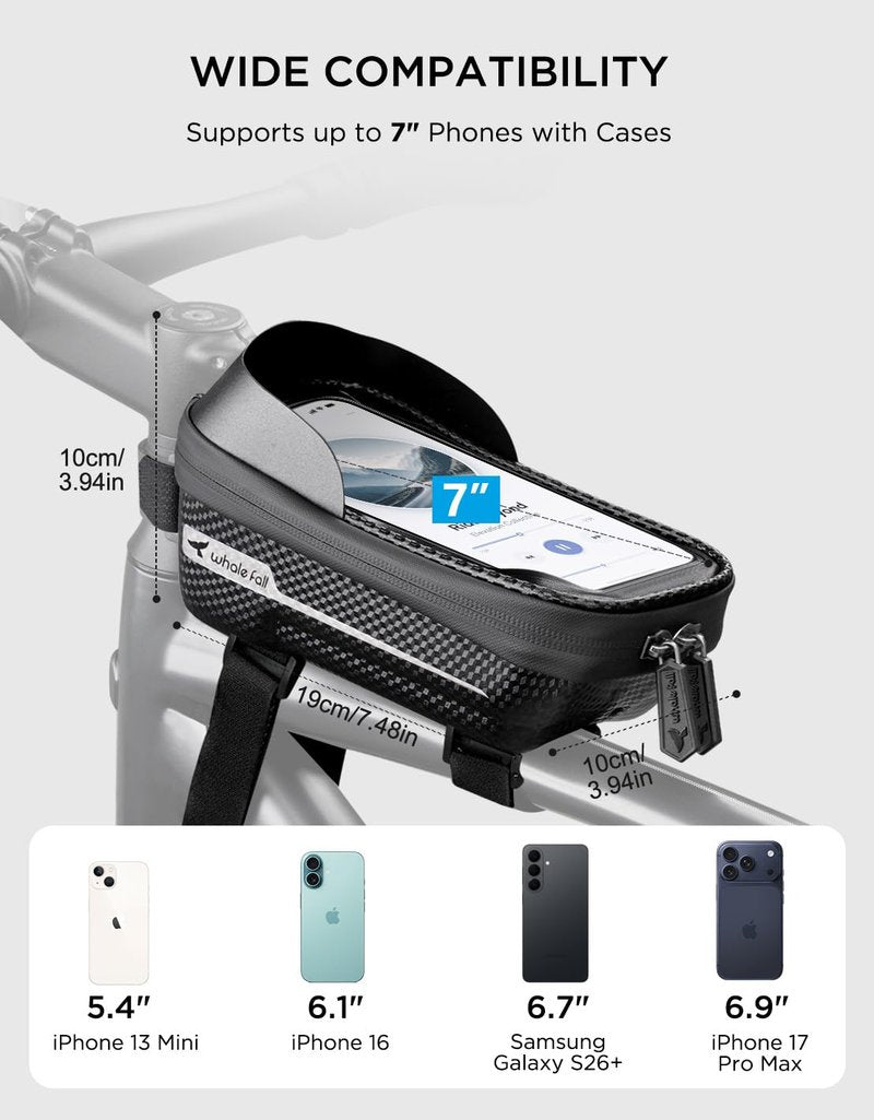 whale fall Bike Frame Bag Waterproof, 3D Eva Hard Shell, Bike Phone Holder, Bicycle Top Tube Bag, Cycling Pouch with Rain Cover, Bike Accessories for Phones Under 7"
