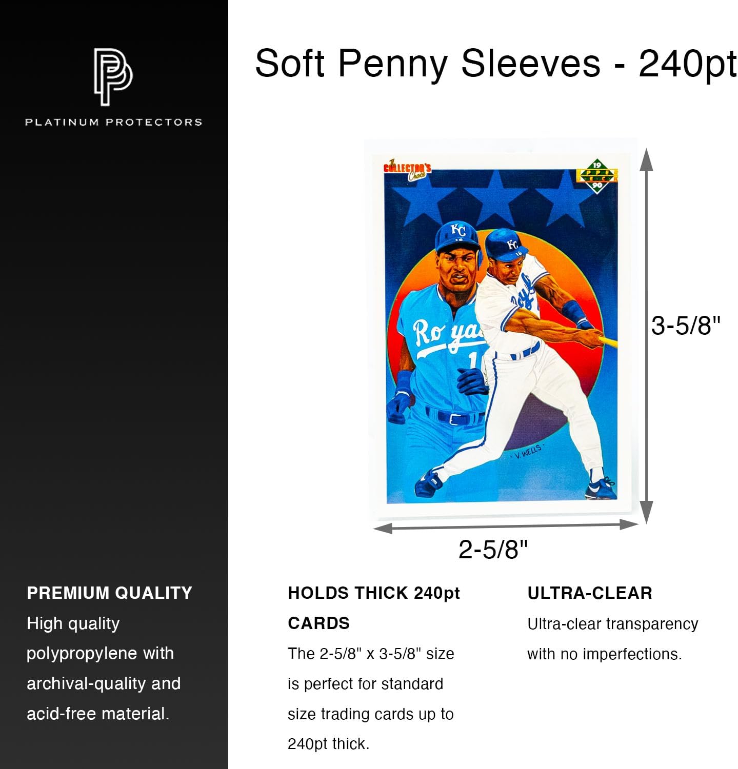 Thick Penny Sleeves for 240pt Trading Cards - Platinum Protectors (100 Pack)