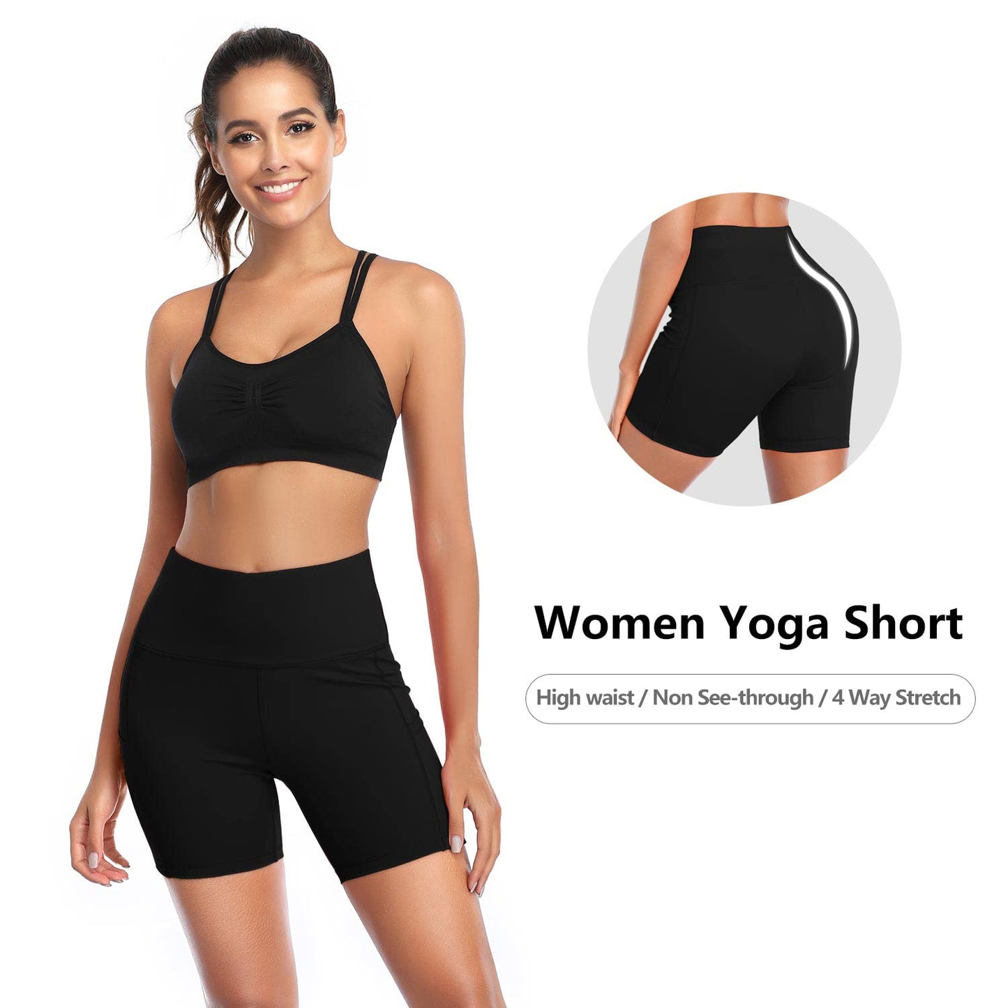 DAYOUNG Women Yoga Shorts High Waist Tummy Control Workout Biker Running Athletic Compression Short with Pockets Y27-Black-XL