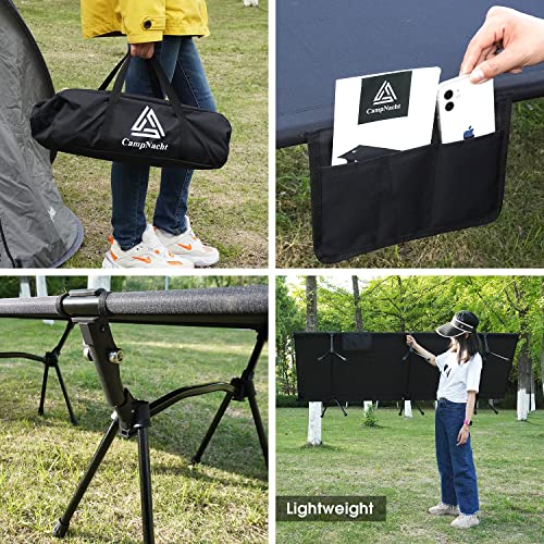 YOUGYM CAMPNACHT Ultralight Camping Cot with Leg Extenders, Aluminum Lightweight Folding Cot for Adults, Portable Backpacking Compact Tent Cot for Outdoor, Hiking, Black