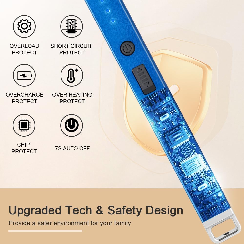 Flameless Electric Arc USB Lighter - Windproof Rechargeable with Safety Lock | Blue, 3-Pack