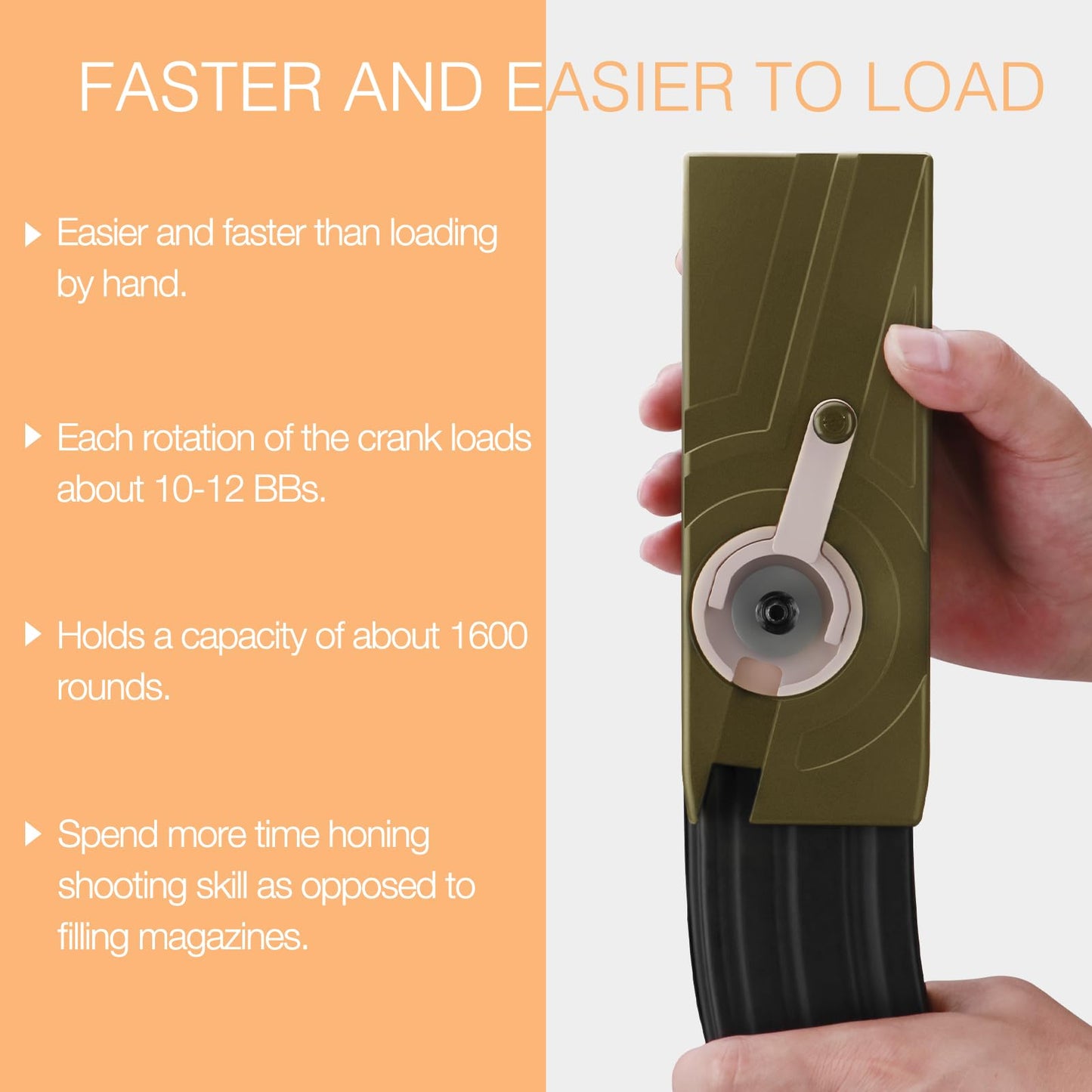 Ludex 1600 Large Capacity Airsoft Speed Loader for 6mm BBS, M4/M16 Hand Crank Airsoft Magazines Speed Loader Fast Quick BB Gun Loader-Tan