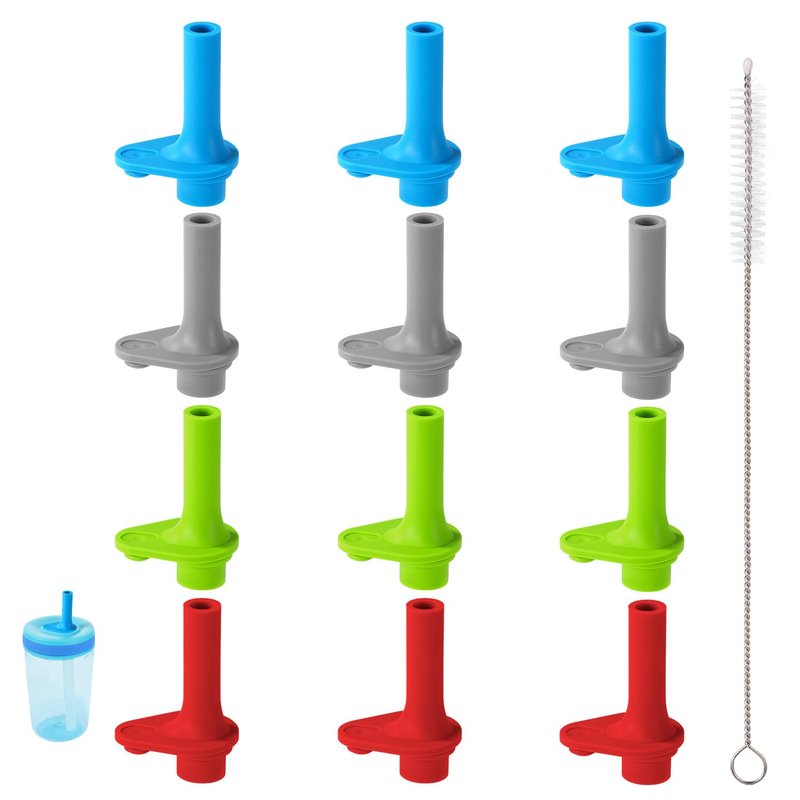 Goktvai 12pcs Replacement Bite Valves with Cleaning Brush for Zak Designs Kelso 15oz Water Bottle, BPA-Free Silicone Mouthpiece Reusable Straw Cup Parts (Blue, Gray, Green, Red)