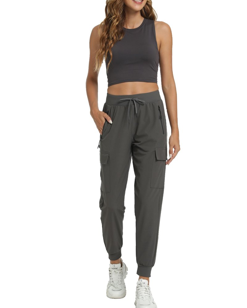 Women's Joggers with Pockets Lightweight - Water Resistant Quick Dry Cargo Athletic Pants for Hiking Running Camping Travel (Grey, X-Large)