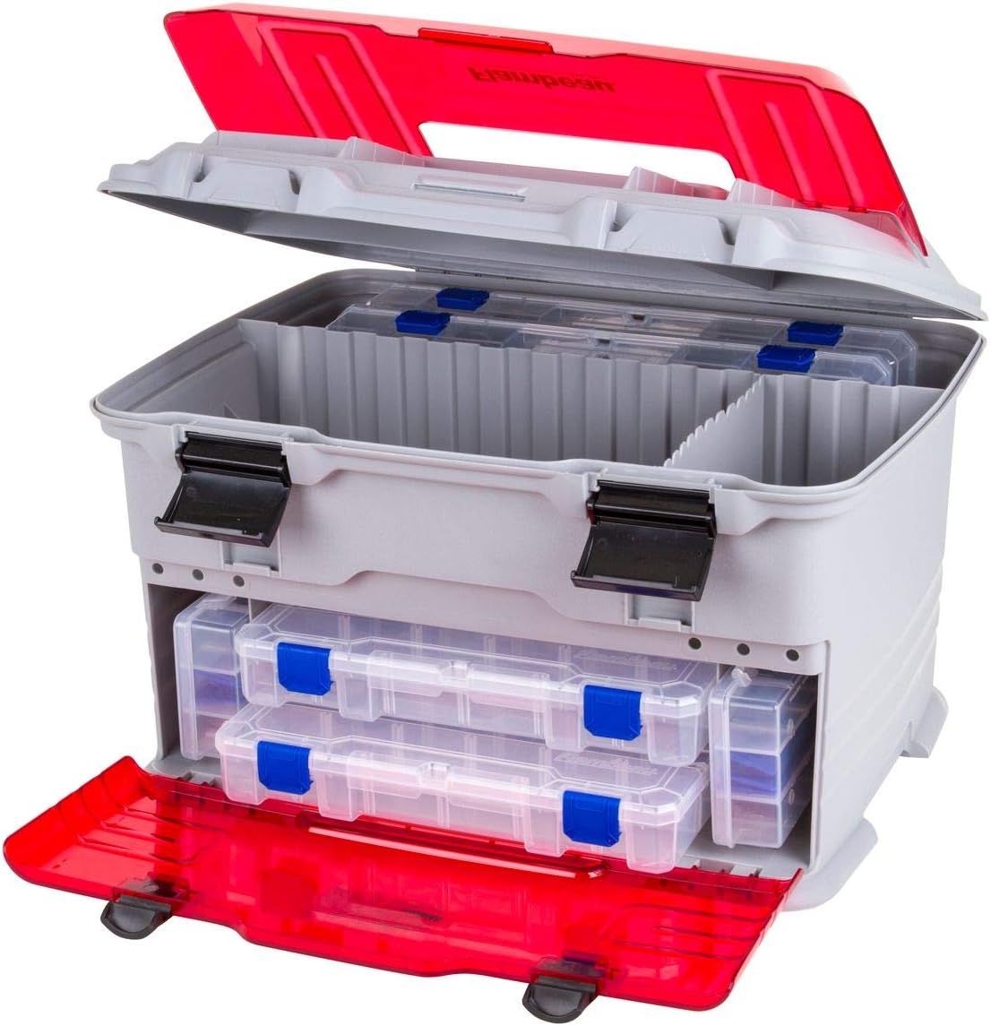 Flambeau Outdoors T5PW "IKE" Tackle Box - Fishing Organizer with Tuff Tainer Boxes & Zerust Anti-Corrosion | Translucent Red/Gray