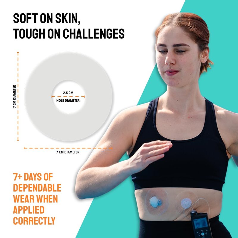 Type Strong Universal Adhesive Patches for CGM & Insulin Pumps with 25mm Hole for Sensitive Skin. Sweat-Proof & Waterproof Pre-Cut Adhesive Tape in Durable and Breathable Material, 20 Pack.