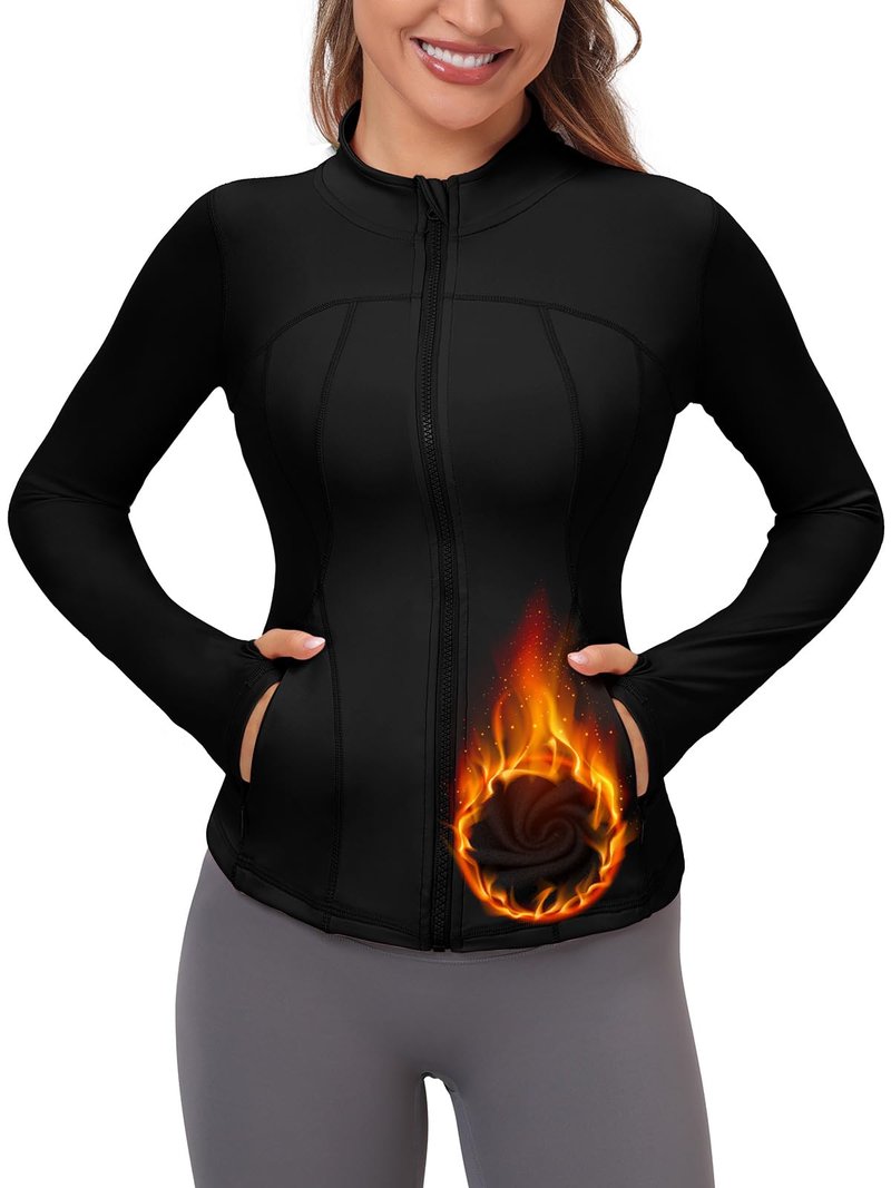 VUTRU Women's Fleece Workout Jacket Zip Up Athletic Jacket Sports Lightweight Track Yoga Cropped Athletic Jacekts (Black,M)