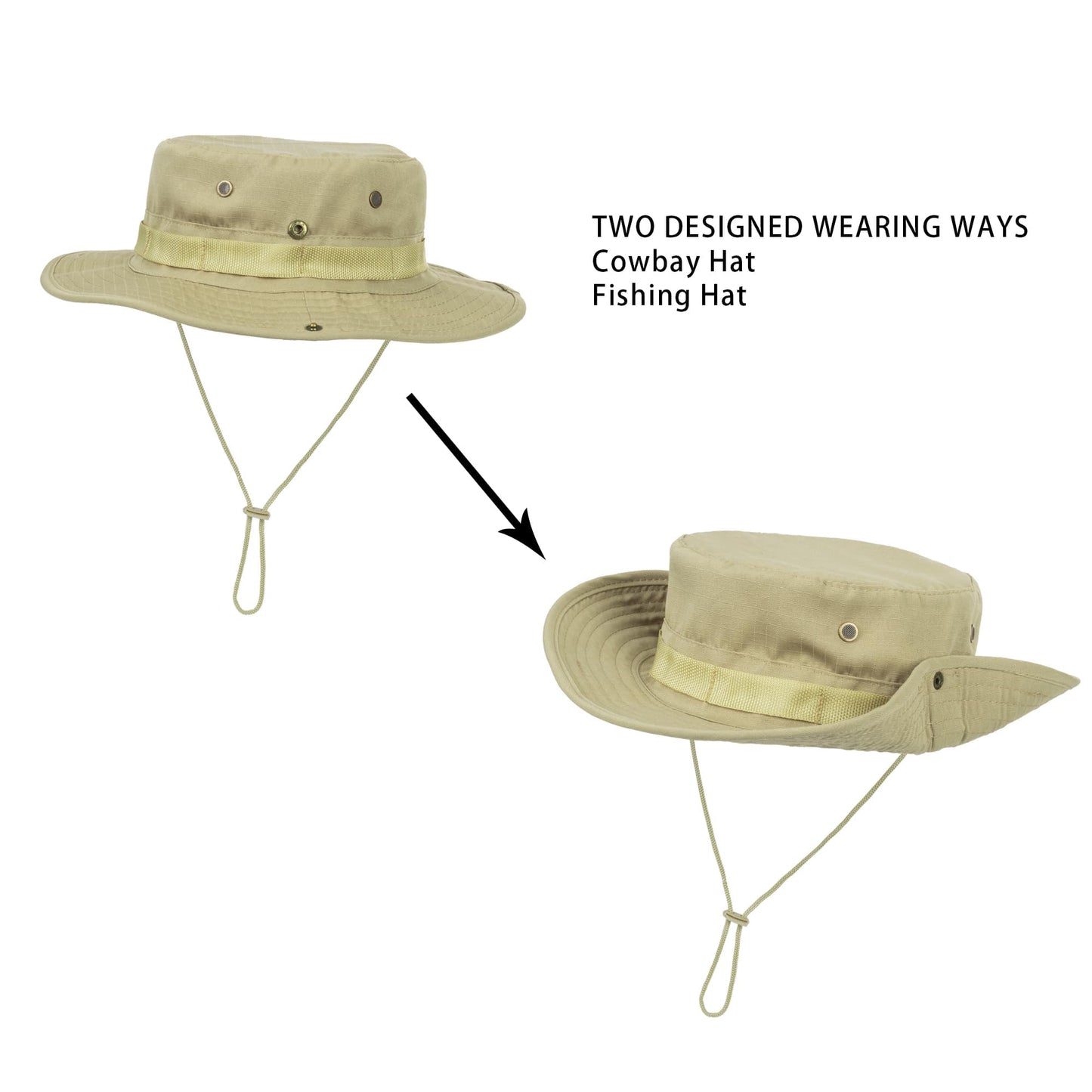 Summer Sun Hats for Men-Women Outdoor UV Protection Fishing Hat Foldable Boonie Hat Hiking Beach Hat Khaki Beige