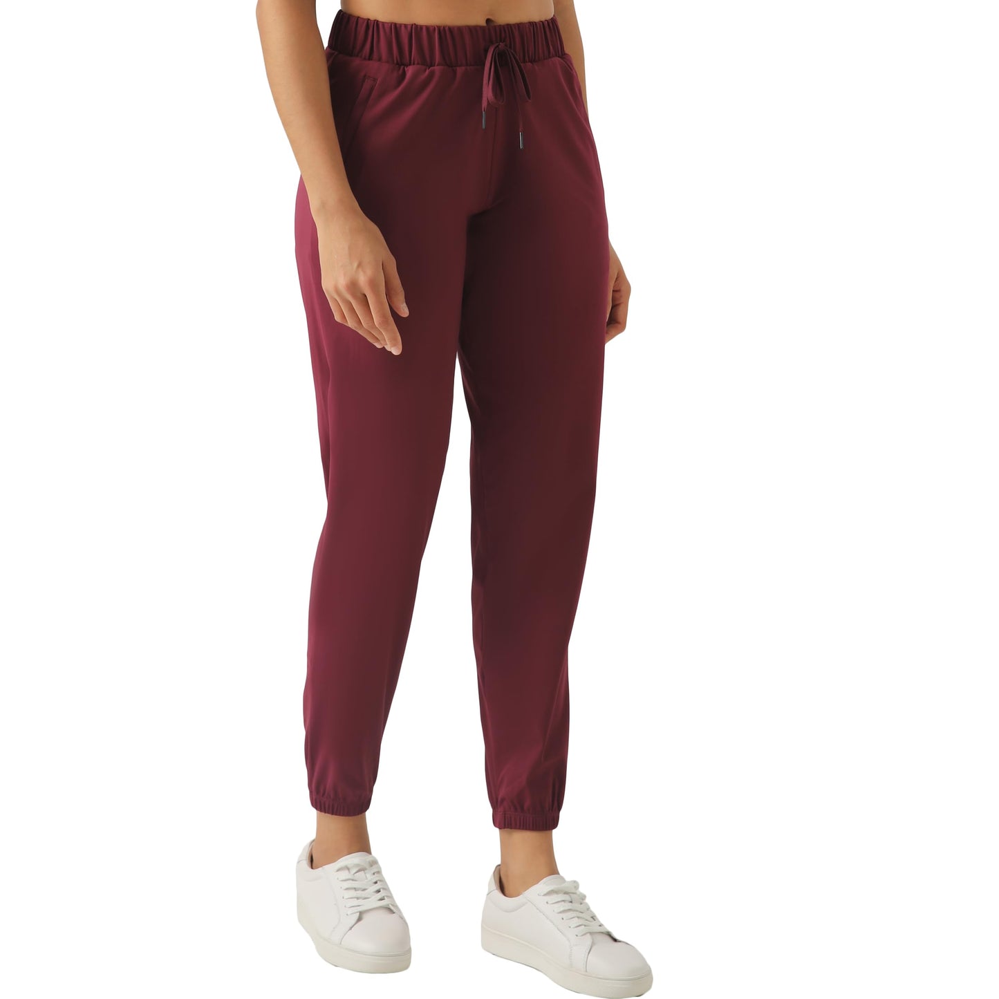 Haowind Women's High-Stretch Workout Joggers with Deep Zipper Pockets - Elastic Waist Yoga Pants for Running Travel Lounge (Burgundy M)
