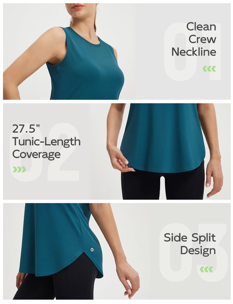 baleaf Women's Sleeveless Workout Tank Tops Lightweight UPF50+ Soft Loose Fit Athletic Yoga Running Gym Shirts Blue L