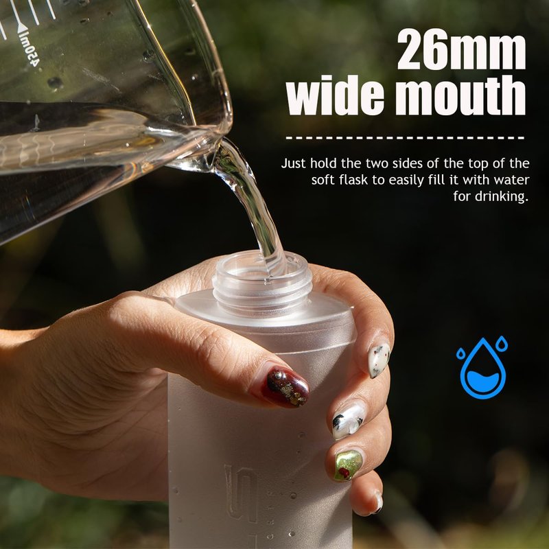 WRELS TPU Collapsible Soft Flask,Lightweight PBA Free Folding Running Water Bottles,Leakproof Durable Hydration Flask for Outdoors (500ml/16.9oz-2 Packs-Light Blue)