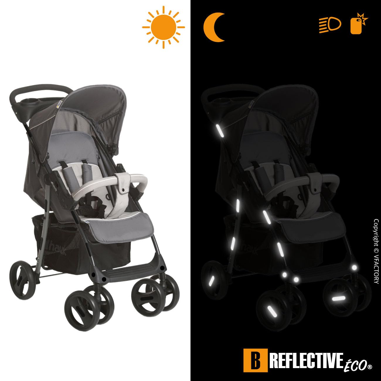 B REFLECTIVE Éco Multi, (2 Pack) 12 Retro Reflective Stickers kit, Night high Visibility Safety, Universal Adhesive for Bike/Stroller/Buggy/Helmet/Motorbike/Scooter/Toys, Black