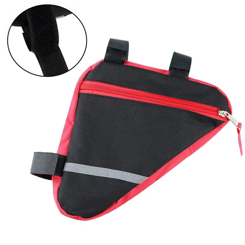QitinDasen 2 Pieces Bike Triangle Bag, Waterproof Bicycle Front Tube Frame Triangle Bag with Double-Sided Reflective Decoration (Red)