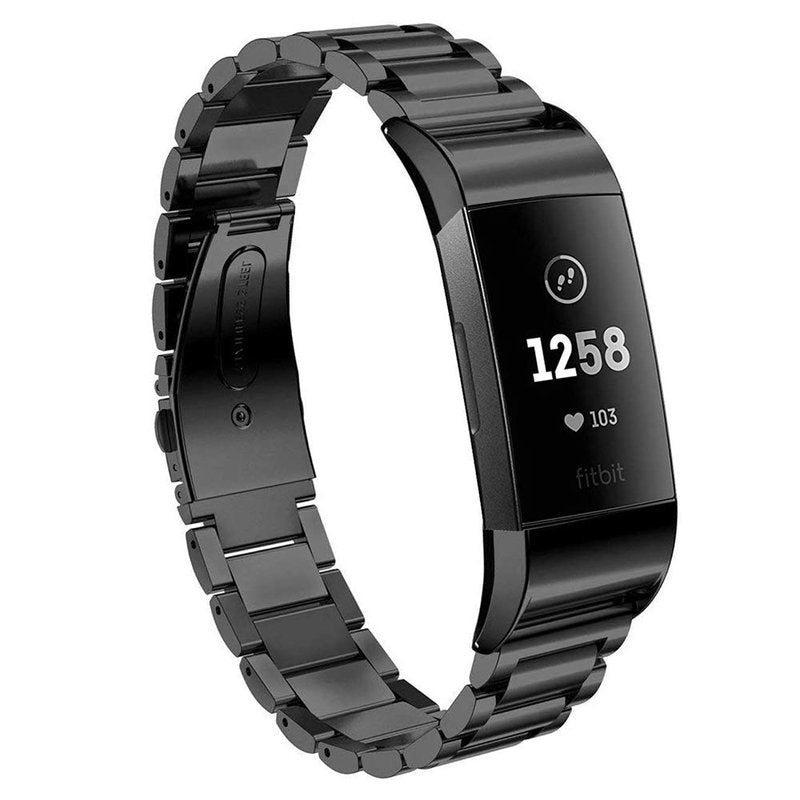 Maxjoy Compatible with Fitbit Charge 3 / Charge 4 Bands, Charge 3 SE Metal Band Small Large Stainless Steel Bracelet Strap Replacement for Fitbit Charge 3/ Charge 4/ Charge 3 SE Wristbands, Black