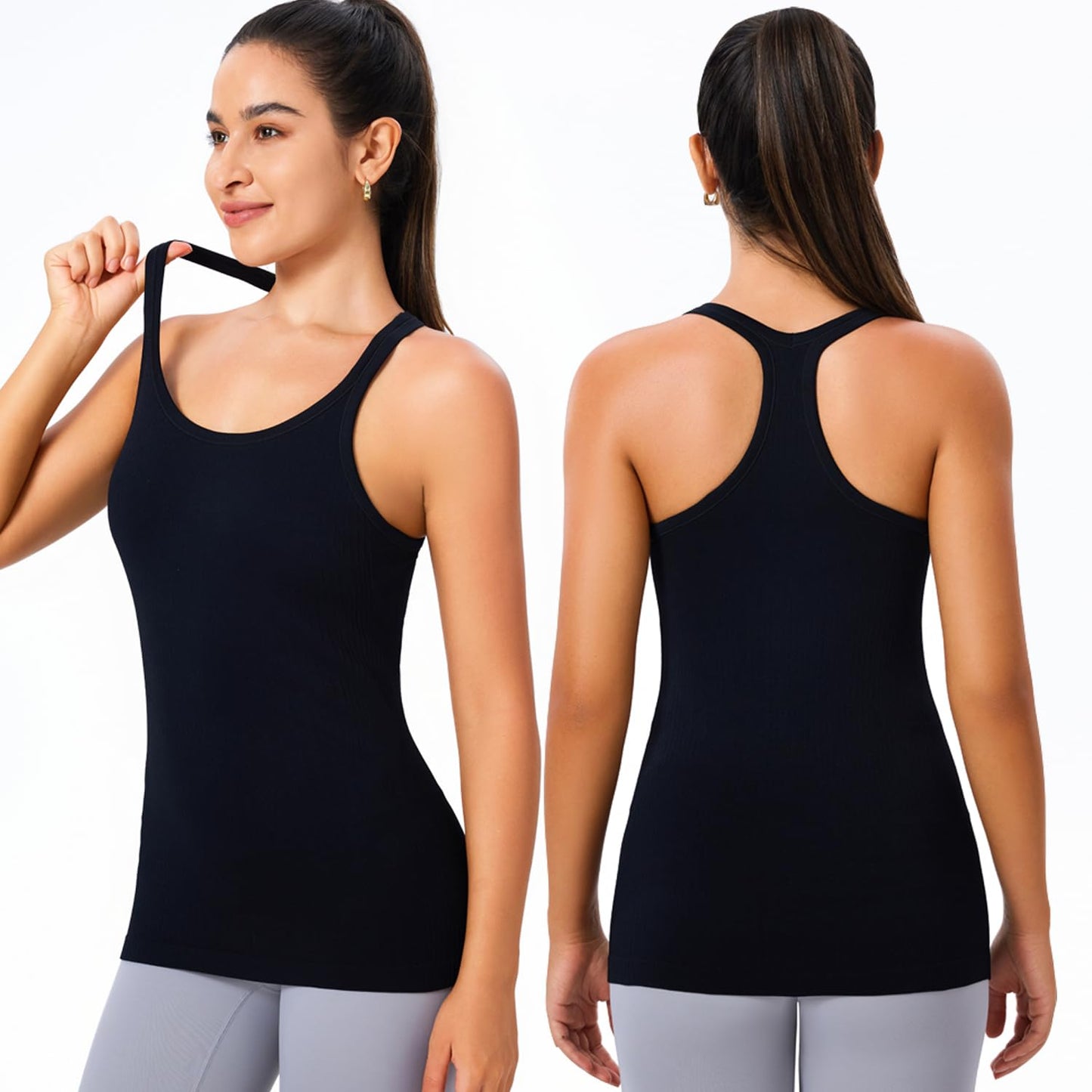 Evercute 1/2/3 Pack Workout Tank Tops for Women with Built in Bra Racerback Yoga Sleeveless Top Camisole Athletic Gym Tops