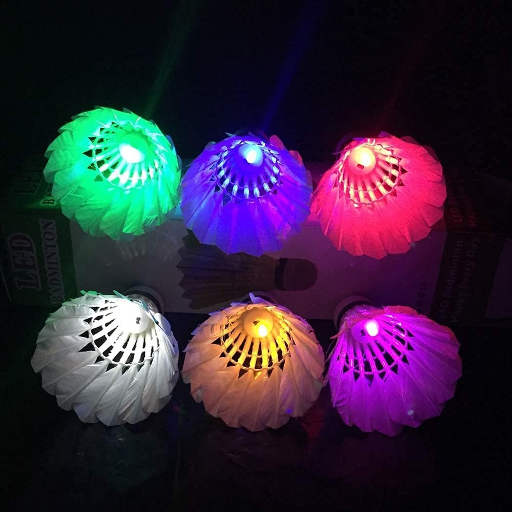 ZHENAN Glow in The Dark Badminton Birdies 6PCS,Goose Feather LED Badminton Shuttlecocks for Family Backyards Practice,Long Lasting Light Up Birdie Balls Set for Indoor Outdoor Sports Activities
