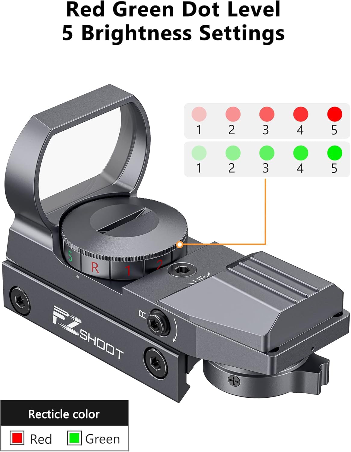 EZshoot Red Green Dot Gun Sight Scope Reflex Sight, 4 Adjustable Reticles Holographic Optic Grey with 20mm Rail Mount