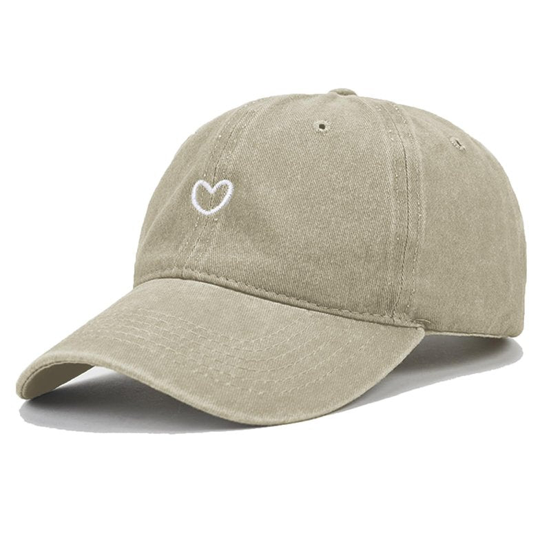 Epsoco Vintage Heart Embroidered Washed Baseball Cap for Women Cute Cotton Low Profile Adjustable Dad Hat Khaki-B