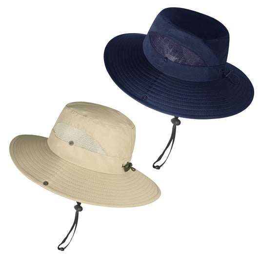 ZOORON Sun Hats for Men Women, Wide Brim Bucket Hats UV Protection UPF50+ Waterproof Boonie Hats for Fishing Hiking Camping (2Pack-Beige+Navy)