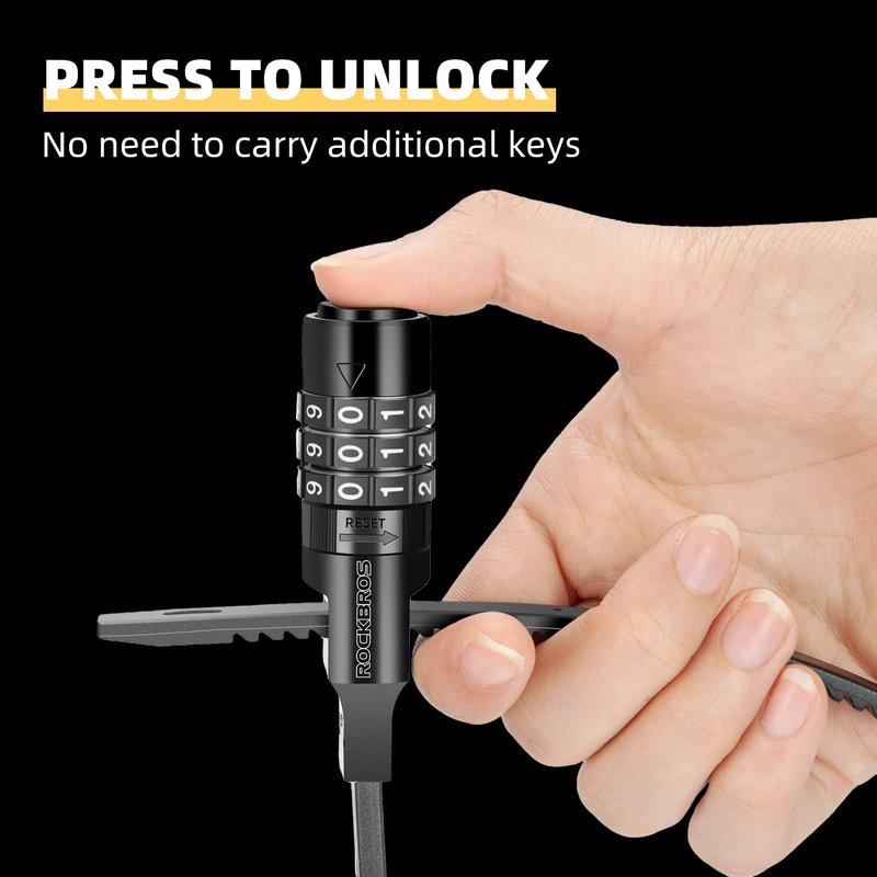 ROCKBROS Steel Core Security Zip Tie Lock Multi-Use, 3-Digit Combination Resettable Cable Lock for Bike Helmet, Stroller, Refrigerator, Liquor Cabinet, & Outdoor Gear - Weather-Resistant