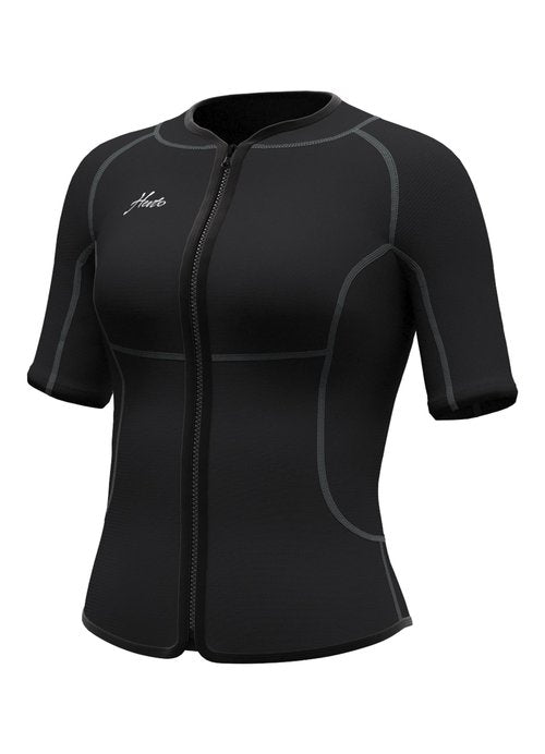 Hevto Women Wetsuits Tops 2mm Neoprene Jacket Short Sleeve Surfing Kayak SUP Wet Suit for Water Sports (Tops Short, 3XL)