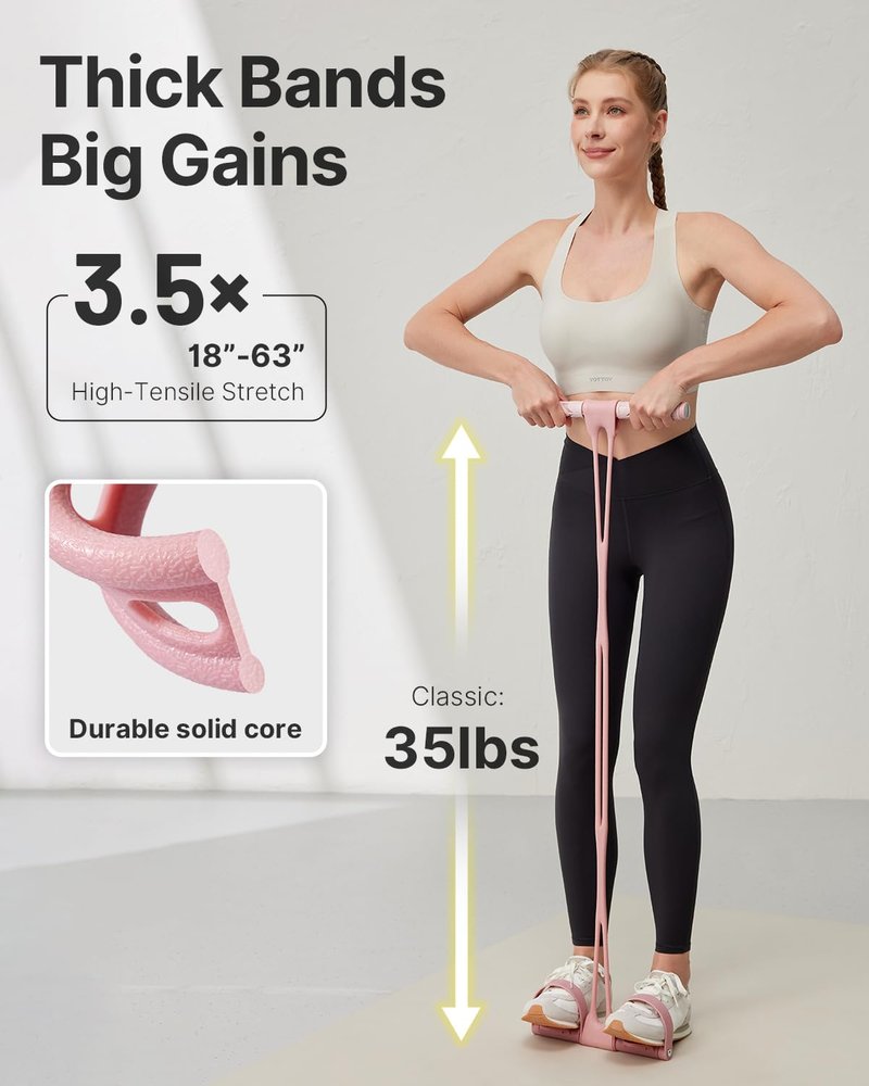 YOTTOY Pedal Resistance Band, Thick Elastic Tension Rope with Handles, Sit-Up Pull Rope Fitness Equipment for Leg, Arm, Abs, Waist, Home Gym & Yoga Training for Women & Men (Pink, 45 pounds)