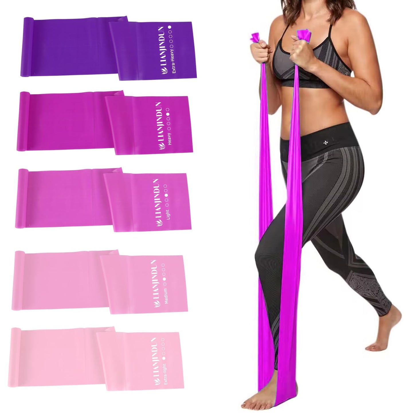 5 Pcs Professional Resistance Bands. Latex-Free, Work Out Bands, Stretch Bands for Working Out Women or Men, Exercise Bands Set for Physical Therapy (Gradient Pink Set (5-30lbs))