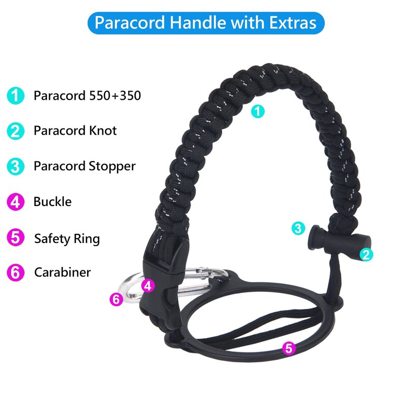 iLVANYA Paracord Handle with Shoulder Strap for Hydro Flask, Paracord Strap Carrier for 12oz to 64oz Bottle, Bottle Accessories with Safety Ring Carabiner (Black and White Dot)