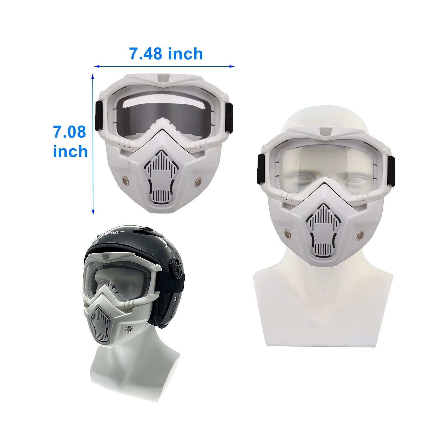 LJDJ Motorcycle Goggles with Removable Face Mask - Dirt Bike ATV Motocross Eyewear Anti-UV Adjustable MX Riding Offroad Cycling Motorbike Protective Glasses Racing Combat Tactical Military Goggles